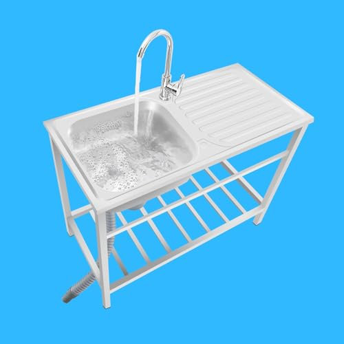 Ukkajovlex Fregadero con Patas Acero 75cmX40cmX75cm Fregadero De Acero Inoxidable Fregaderos Un Seno con Escurridor Fregadero Industrial Comercial 1 Seno Fregadero Portatil Camping Plata