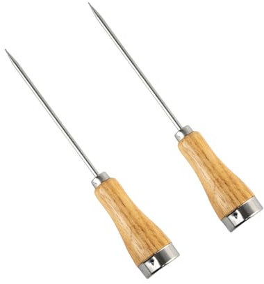 Set di 2 rompighiaccio in acciaio inox con manico in legno, punteruolo di sicurezza da cucina