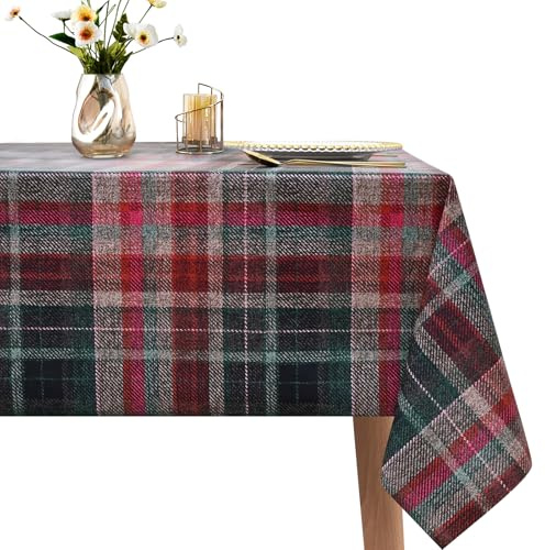 WenYa Premium PVC Tablecloth, Waterproof, Wipe-Clean & Scratch-Resistant Table Cover, Burgundy Scotch Plaid Design for Everyday Elegance, Square Table Protector for Indoor Outdoor Dining (54x54in)