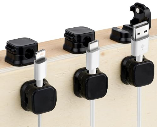 Lot de 6 Clips de Gestion de Câble Magnétique, Support de Rangement de Cordon Support de Câble de Chargement de Téléphone Support de Fil Organisateur pour Maison Bureau Voiture (Noir)