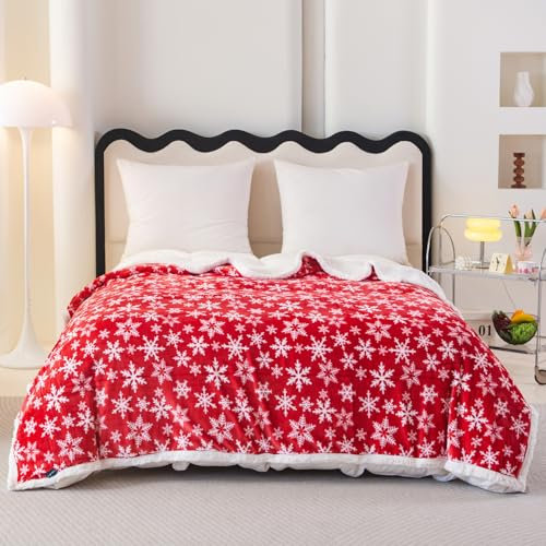 Wärmedecke 160x200 cm Schneeflocke Sherpa Winterdecke Kuscheldecke Flauschig Dicke und Warm