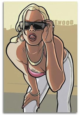 BIDNSNHKJ Gta San Andreas Mädchen-Raumdekorationsposter, Druck, Wandkunst, Dekoration, Leinwandposter, ästhetisches Poster für Schlafzimmer, Wohnzimmer, Wand, 20 x 30 cm, ungerahmter Stil