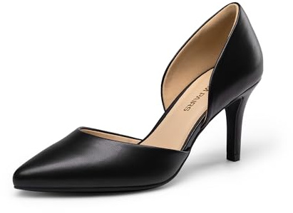 DREAM PAIRS Women's High Heel Closed Toe Pumps | D'Orsay Pumps, Closed Toe, 3-Inch Heel, Elegant V-cut Dress Stiletto, Comfort PU Padding and Lining, TPR Non-slip Sole