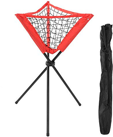 Nutriess Triangular Net Bag Red Portable Baseball Softball Batting Practice Tripod Ball Rack for Sports Training ideal Caddy with Easy Carry Design