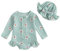 YILEEGOO Toddler Baby Girl Swimming Costume with Hat Long Sleeve Zip Up Floral Ruffle Swimsuit Girls One Piece Swimwear Bathing Suits Summer Beachwear (Green, 2-3 Years)