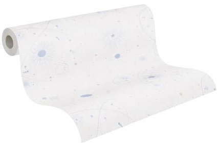 A.S. Création Papier peint pour chambre d'enfant Lilly & Luis - Papier peint intissé résistant à l'aspect cosmos - 10,05 m x 0,53 m - Beige, bleu, crème - Fabriqué en Allemagne - 771311