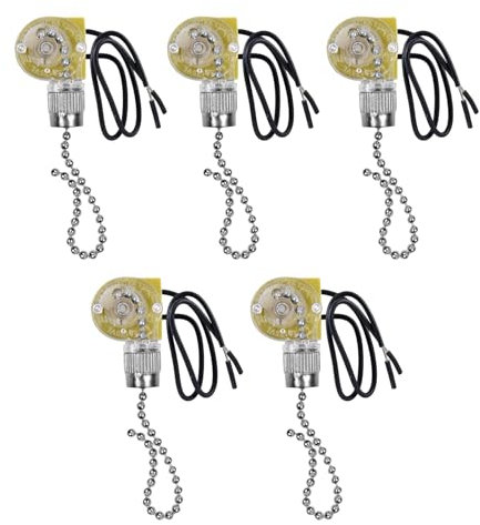 TopHomer 5 pezzi 3 V 125 A fai da te lampada Hanging Chain Switch: ventilatore da soffitto, interruttore a trazione, cavo universale per parete/tavolo/lampade da pavimento (argento)