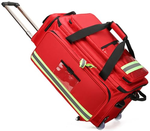 Rolling Medical Bag with Wheels, Portable First Aid Kit, Large Capacity Medical Trolley Bag Empty, with Compartments, for Home Health Nurses, Doctors