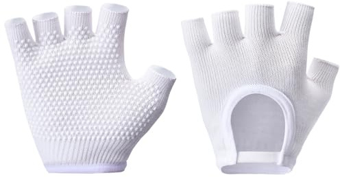 oasymala Anti-Rutsch Fingerlose Yoga-Handschuhe – Ideal für Pilates, Barre, Air Yoga und Fitness-Workouts – Atmungsaktiver Stoff mit verbessertem Griff für Stabilität (Weiß)