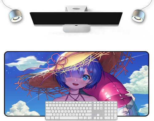Wuyouni Re Zero Tapis de souris de jeu XXL, surface lisse avec bords cousus, base en caoutchouc antidérapant, 800 x 300 mm, Rem