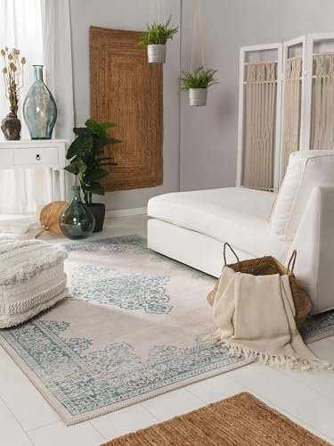 benuta pop Teppich Laury - Kunstfaser - Rechteckig & im Style: Vintage - Pflegeleicht für Wohnzimmer Schlafzimmer, Türkis, 250x350 cm