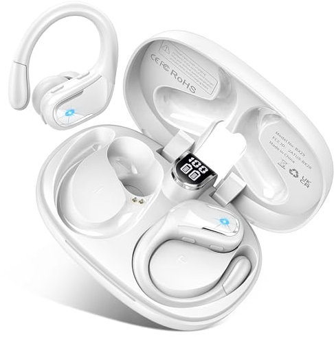 Cuffie Bluetooth Sport, Auricolari Bluetooth 5.4 con 4ENC Mic, 75 Ore Cuffie Wireless avec HiFi Stéréo, IP7 Impermeabili Cuffiette Bluetooth Doppio Display LED, USB-C Cuffie Senza Filo per Android/iOS