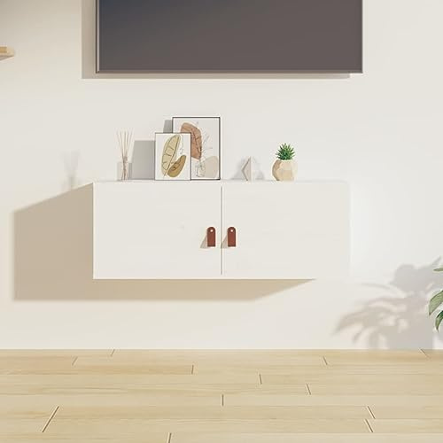 WKIEQACO Hängeschrank Weiß 80x30x30cm Massivholz Kiefer Regal Wandregale & Leisten