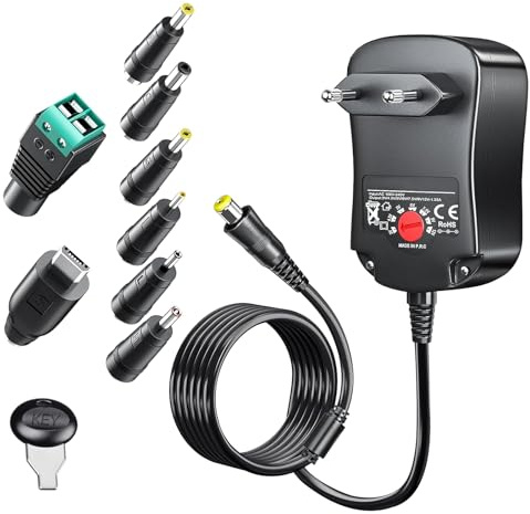 OBEST 12W Universal Netzteil Adapter EU Stecker, 3V-12V Verstellbarer Spannung AC/DC Adapter mit 8 Spitzen, 1.2A Ausgang, 100-240V Eingang für Monitor, Router, Kamera, Tablet, Spielzeug(1.2M Kabel)