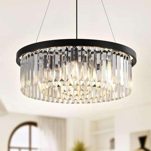YZBEIMDAI Luxus Kristall Kronleuchter Moderne Pendelleuchter, 9-Licht Schwarz Kristall Kronleuchter Rund Hängellampe für Wohnzimmer, Esszimmer,Schlafzimmer, Restaurant, Ø60cm