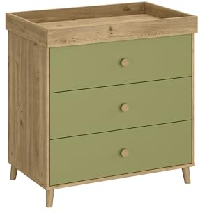 Shefa Kids 890 Oak - Pistachio Green Baby Changing Unit – 3-Drawer Changing Table with Drawers & Dresser, Nursery Furniture, Diaper Station
