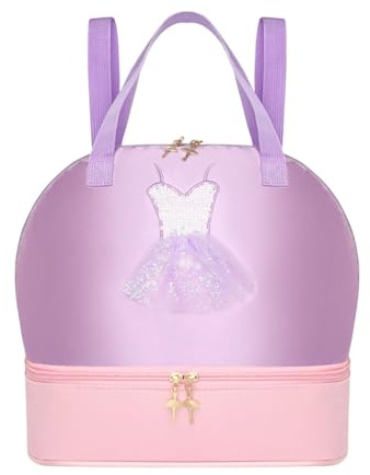 Baoblaze Ballet Dance Backpack Children Backpack with Shoe Compartment for Travel Dancing, Purple Pink