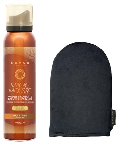 BOTAN Cosmetics - Mousse Bronzante Caramel - Teint Médium Hâlé Bonne Mine Naturel - DHA Végétale - Vegan (Mousse Caramel + Gant Applicateur)