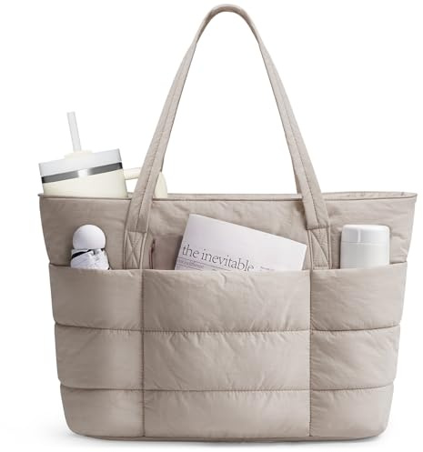 Narwey Tote Bags for Women, Ladies Handbags & Shoulder Bags, School Work Laptop Bags for Women, Quilted Puffer Teacher Hand Bag for College Shopping Travel Gym Beach