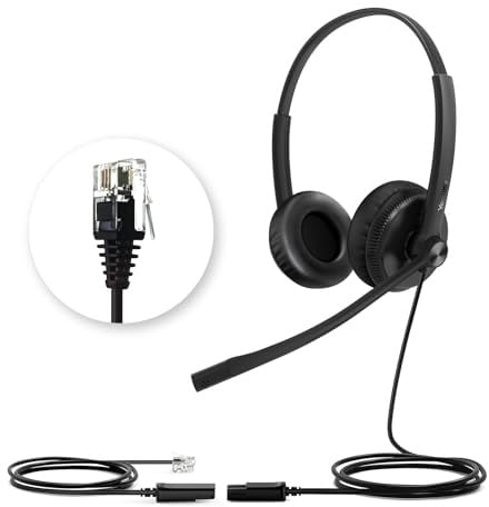 Yealink YHS34 Phone Headsets for Desk Phones,QD to RJ9 Office Headset with Mic,Compatible with Poly/Snom/Grandstream,Telephone Headset for Work,Leather Ear Cushions, Dual/129g /2.1m (7ft) Cable