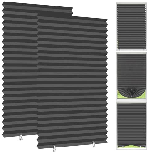 Temporary Blackout Blinds, 2 Pack 71 × 35.4 Inch No Drill Stick on Blinds Curtains Temporary Blinds for Windows with 4 Clips for Bedroom Kitchen Bathroom Windows (Grey, 180 × 90cm)