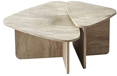 Modern Coffee Table Set (2 Pieces), Travertine Color, 90x60x35 & 60x40x40 cm | 100% Melamine Coated Particle Board, 18 mm Thickness | Stylish & Functional Design
