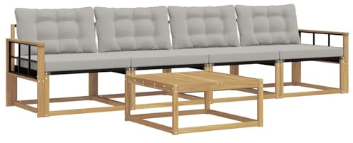 vidaXL Outdoor-Sofagarnitur 5 pcs Weiß und Hellgrau 79 x 79 x 37 cm, Garten, modernes Outdoor-Sofa, Lounge-Set für die Terrasse, stylisches Möbel, bequemes Sitzen