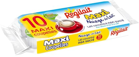 Lait Concentré Non Sucré en Portions Individuelles, Boîte de 10 Coupelles de 14g pour Boissons et Pâtisserie - Lot de 4