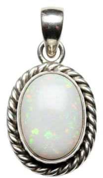 55Carat Natürlicher echter Opal-Anhänger, 4 Karat, oval, 92,5 Sterlingsilber, Halsketten, Stein Sterling Silber Silber, Opal
