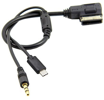 Cablecc Media IN AMI MDI to Stereo 3.5mm Audio & USB-C AUX Adapter Cable for Car 2014 A4 A6 Q5 Q7