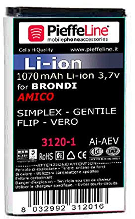 PIEFFELINE Batteria da 1070mAh Compatibile per Brondi Amico Oysters - Vero - SIMPLEX - Flip