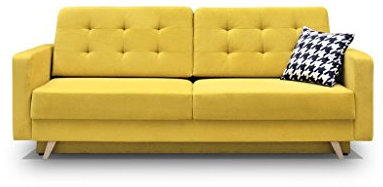 MEUBLO Schlafsofa Kippsofa Sofa Samt mit Schlaffunktion Klappsofa Bettfunktion mit Bettkasten Couchgarnitur Couch Sofagarnitur Schlafcouch 3 Sitzer Gästebett - 229x95x97 cm - Carla (Gelb)