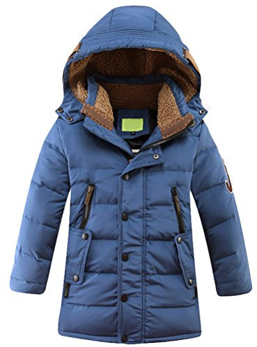 Vogstyle Bambini Giubbotto Piumino Invernale Ragazzi Ragazze Leggero Impermeabile Cappotto con Cappuccio Blu 6-7 Anni/Altezza 120-130