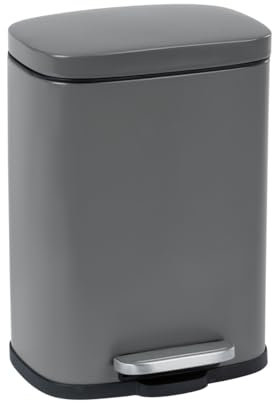 WENKO Treteimer Leno Easy-Close Grau - Mülleimer mit Absenkautomatik, Stahl, 21.5 x 19 x 29.5 cm, Grau, 19 x 29.5 x 21.5 cm