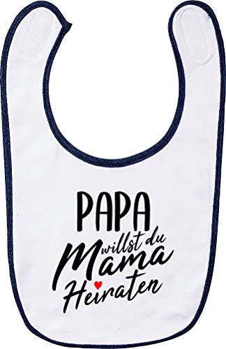 Kleckerliese Baby Latz Lätzchen Sprüche Klettverschluss Babylatz Motiv Papa willst du Mama Heiraten, NavyWhite