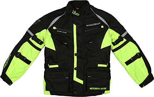 Modeka Tourex II Giacca tessile per moto ciclismo per bambini, nero/neon, 128