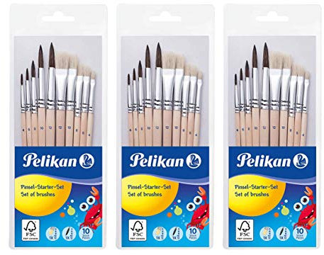 Pelikan 700405 Pinsel Starter-Set mit 5 Haar- und 5 Borstenpinseln (3er Pack)