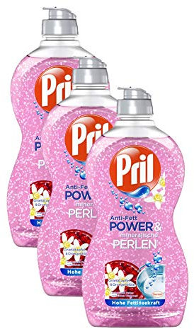 Pril Anti-Fett Power & mineralische Perlen Granatapfel & Orangenblüte Geschirrspülmittel 3 x 450 ml