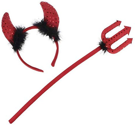 DUOER Devil Set Headband Horns Trident Fork for Halloween