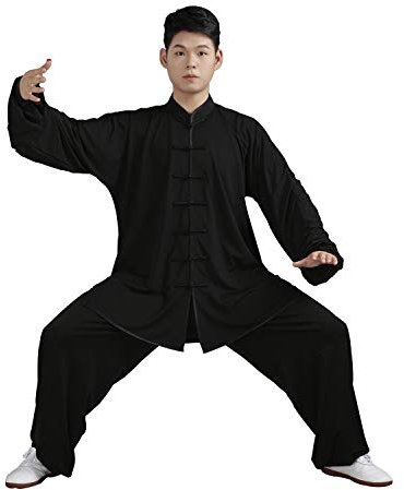 BBLAC 2KEY Tai Chi Abbigliamento | Unisex Kung Fu e Arti Marziali Uniforme | Wing Chun Uniforme in Cotone e Seta | Abbigliamento per Meditazione e Qigong (A, XXL)