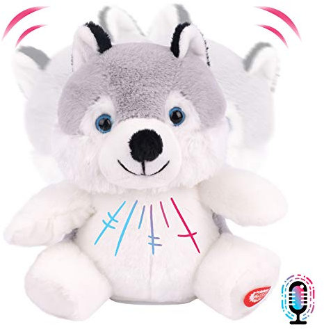 Hopearl Talking Husky Repeats What You Say Shaking Head Electric Interactive Animated Toy Speaking Plush Buddy Birthday Festival for Toddlers, 7.5''