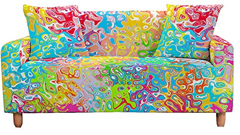 FANSU 3D Bunt Abstrakt Bedruckte Sofabezug mit Armlehnen, Stretch Antirutsch Sofabezug 1/2/3/4-Sitzer, L Form Sofabezug/Couchbezug/Sesselbezug für Haus Dekoration (Gelb,4 Sitzer)