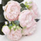 The Baked Studio - Silk Peony and Tea Rose Artificial Bouquet 9 Heads Realistic Fake Plant for DIY Craft Cake Living Room Home Wedding Decoration (LIGHT PINK)