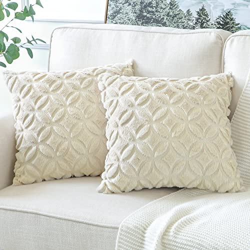 Artscope 2er-Set Sanft Plüsch Dekorativ Kissenbezüge, Kurze Wolle Samt Kissenbezug Boho Luxus Dekokissen Kissenhülle Set Kissen Fall für Sofa Auto Zuhause Schlafzimmer Dekor (Creme Beige, 50x50cm)