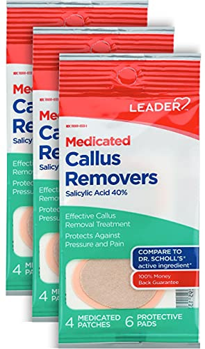 Leader Medicated Callus Remover with Salicylic Acid, Calluses & Toe Corn Treatment Pads/Patches, All-Day Pain Relief & Cushioning Protection Against Shoe Pressure and Friction, 6 Pads (Pack of 3)
