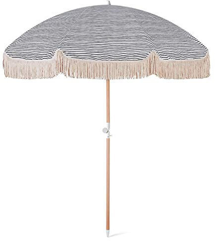 JYCCH Sombrilla Redonda de 2 m Sombrilla pequeña para Exteriores Sombrilla de Playa Patio Borla Sombrillas de Madera con función de inclinación, Resistente al Agua y protección (B)