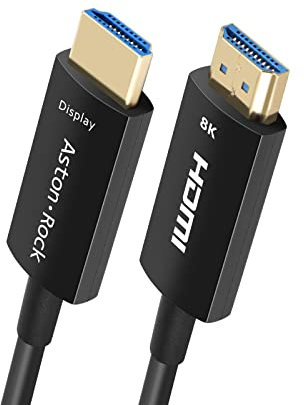 Cavo in fibra ottica HDMI certificato 15m 8K, supporto a larghezza di banda 48Gbps HDR, HDCP2.3 eARC @8K60Hz, 4K 120Hz, compatibile con PS5, LG C9, RTX 3090/80, Xbox Series e rating In-Wall CL3