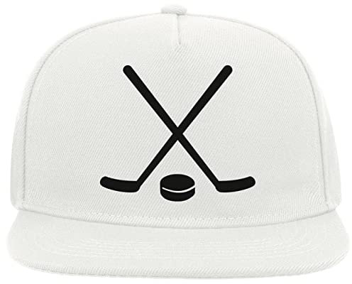 Ice Hockey Sticks and Puck Sports Graphic 5 Panel Snapback Flat Visor Cap Hat Baseballmütze Weiß