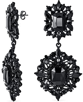 Kristallhochzeit Art Deco Vintage Stil Gatsby Schwarze Kronleuchter Hängeohrringe Für Frauen Hochzeit Abschlussball Schwarz Plattiertes Metall