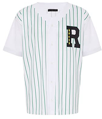 Baseballshirt Trikot gestreift T-Shirt Hemd Weiß-Grün XXL